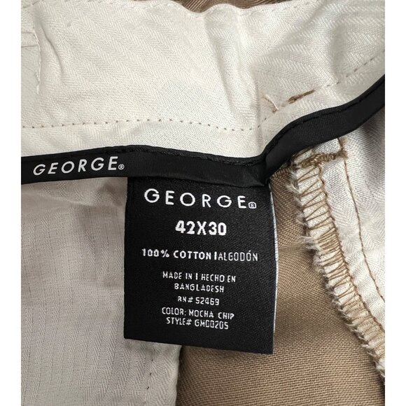 George Mens Classic Fit Adjustable Waist Pleated Pants 42x30 Mocha Chip - Picture 5 of 6